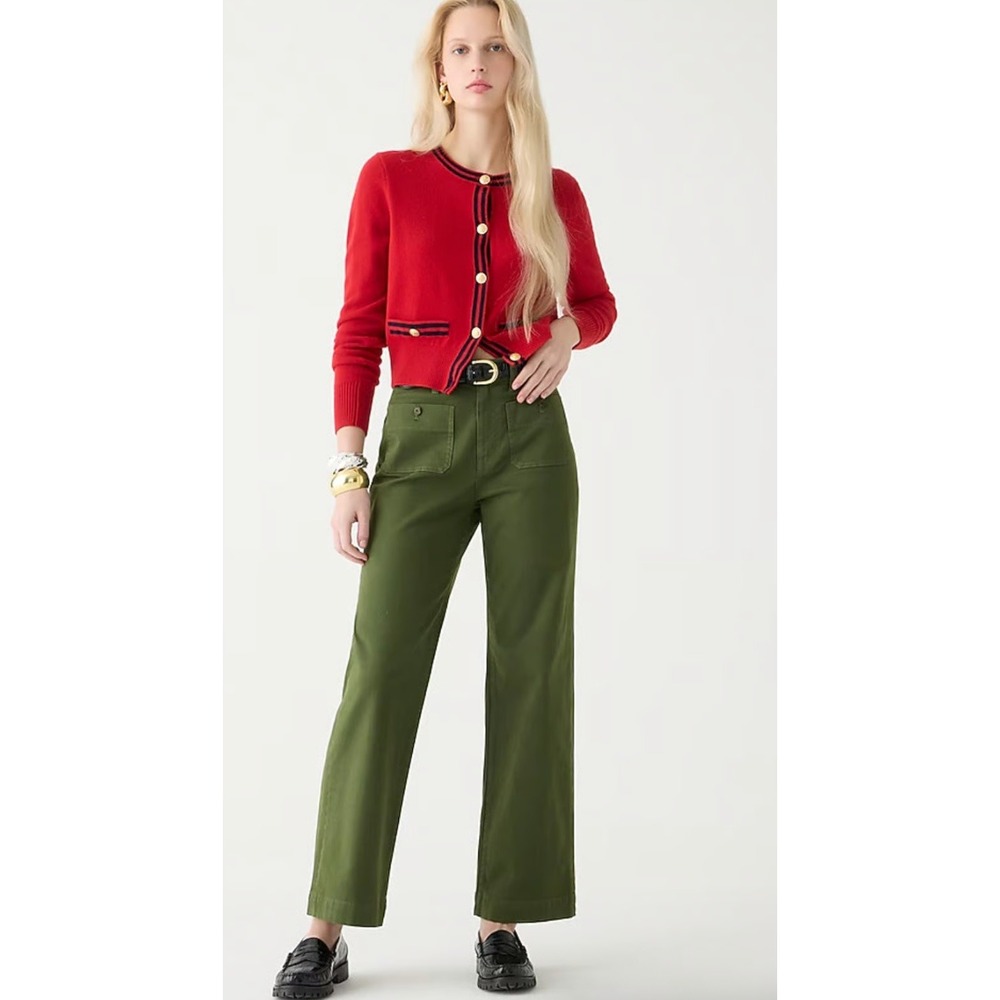 J.Crew Sailor Slim Wide Leg Chino Pant Fatigue Green Utility Cropped Size 27
